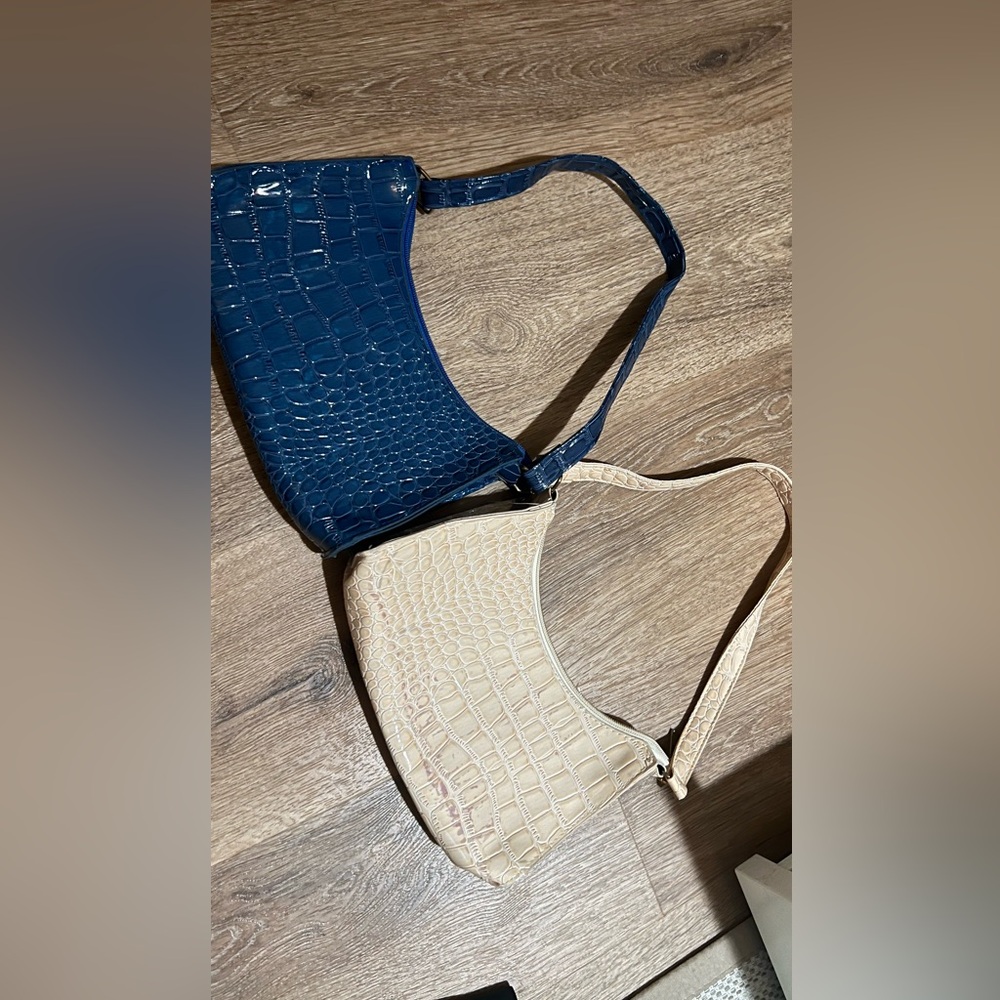 SHEIN Croc-Embossed Shoulder Bag Duo in Blue and Cream